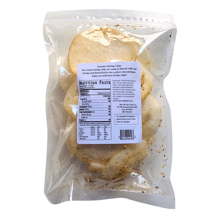 Gourmet Hawaiian Ono Giant Shrimp Chips With Furikake Seasoning - 4oz Bag, Gluten-Free