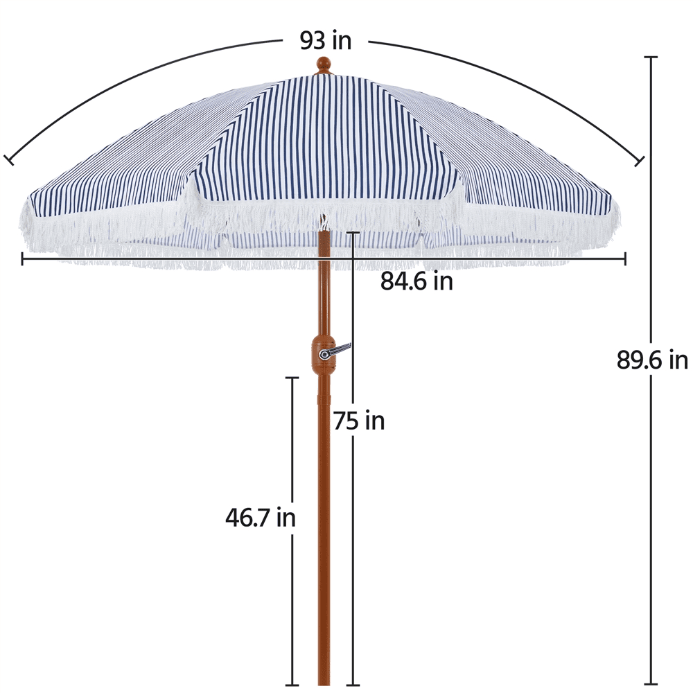 Renwick 7.5Ft Holiday Style Patio Umbrella with Fringe, Blue/White