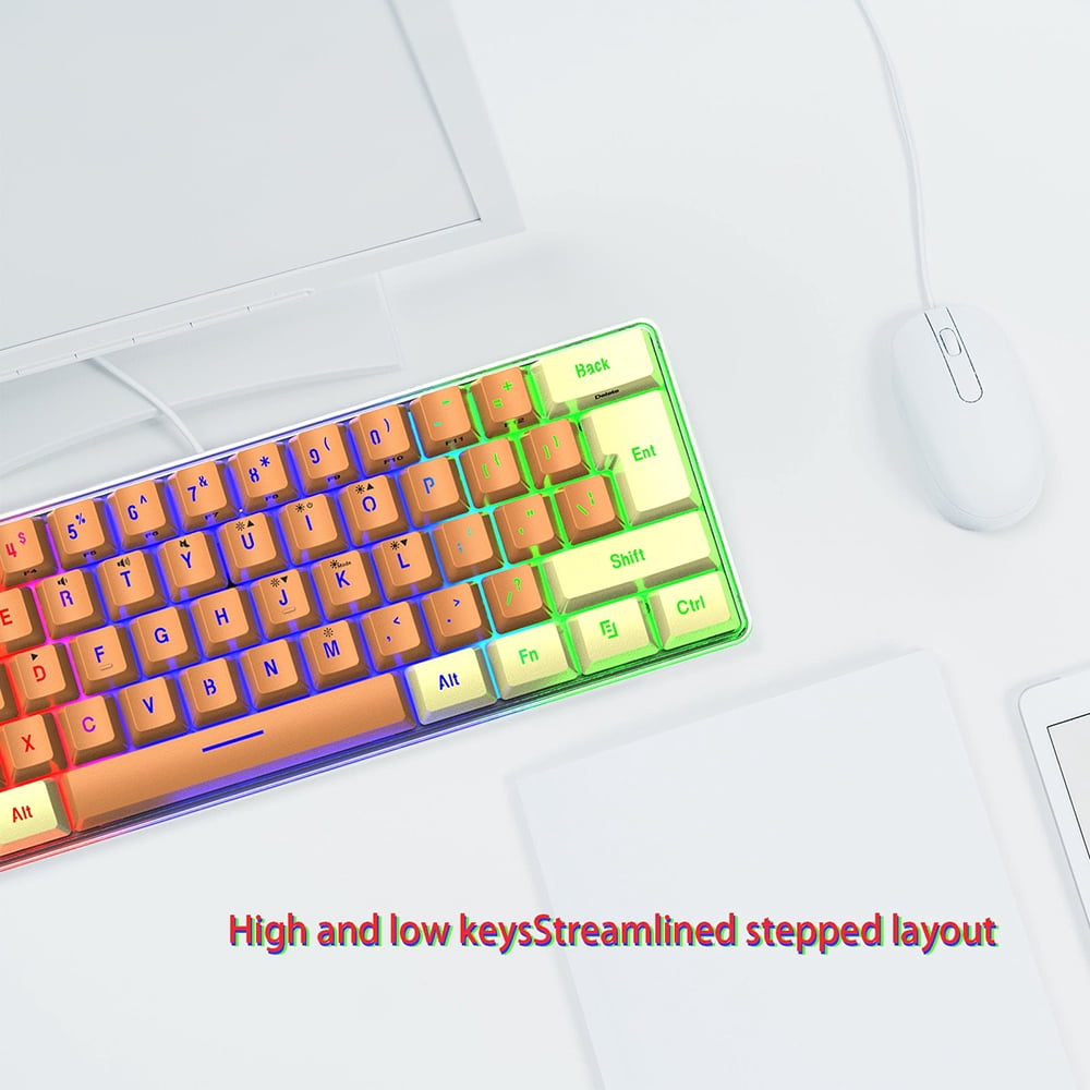 SuoKom Wired Computer Keyboard, 61-Keys RGB Backlit Compact Gaming Mechanical Keyboard Feel, Type-C Plug, Office School Supplies Compatible for Computer, Desktop, PC, Laptop