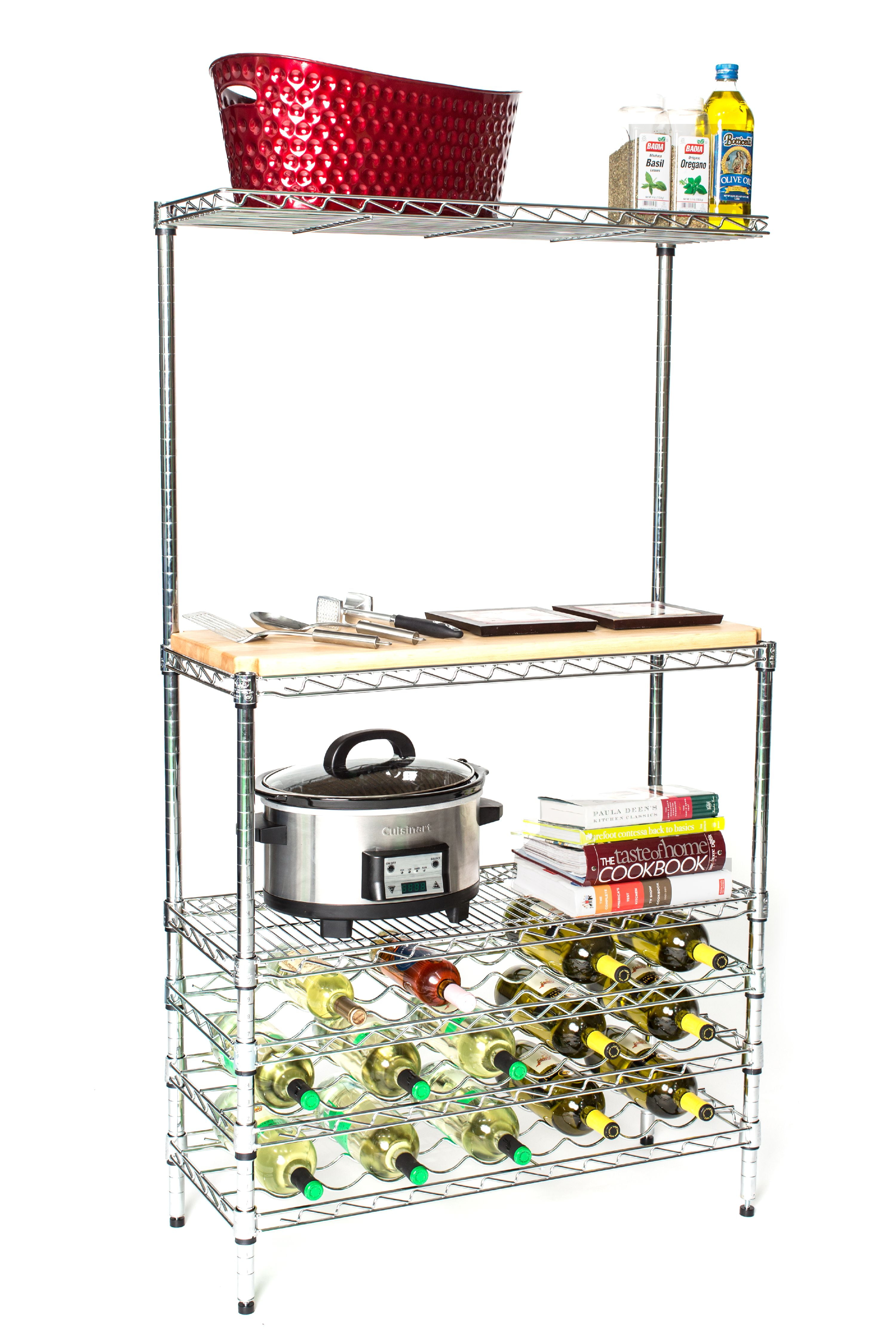 14" Deep x 36" Wide x 54" High Elegant Chrome Bakers Rack with Wine