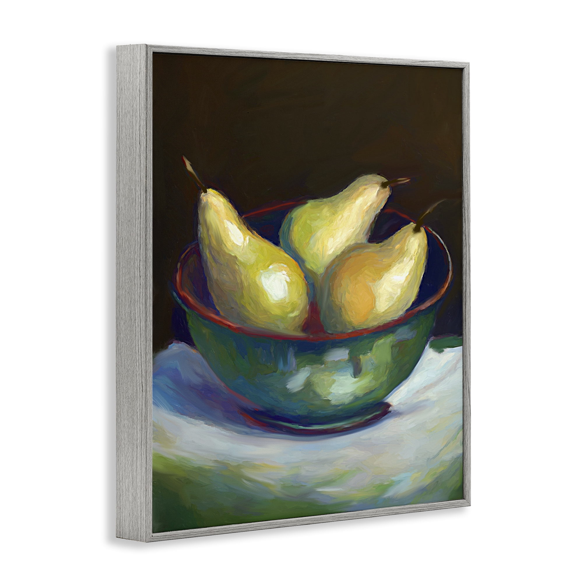 Stupell Industries Traditional Pear Bowl Food & Beverage Painting Gray Framed Art Print Wall Art, 16 x 20