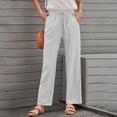 thumbnail image 5 of Laqbezok Women's Cotton Linen Pants, High Waist Drawstring Casual Loose Trousers with Pockets for Summer Beach Travel Vacation, 5 of 7
