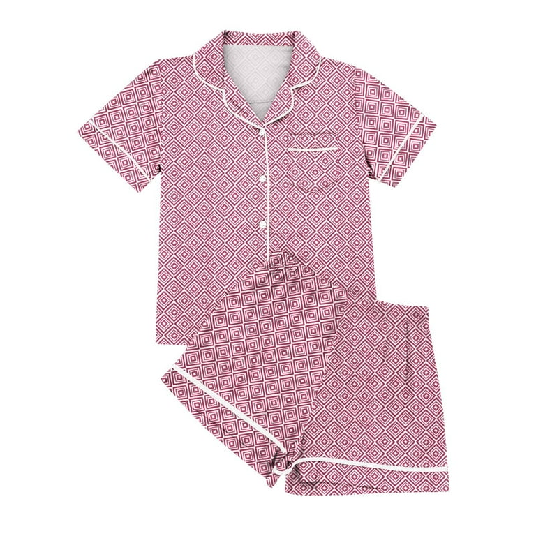 EHTMSAK Womens Pajamas 2 Piece Set Purple Pink Short Sleeve Preppy Pajamas Sets Graphic Print Cute Roller Dupes Matchinge Pjs Sets with Pocket Y2k Button Down Loungewear M Walmart