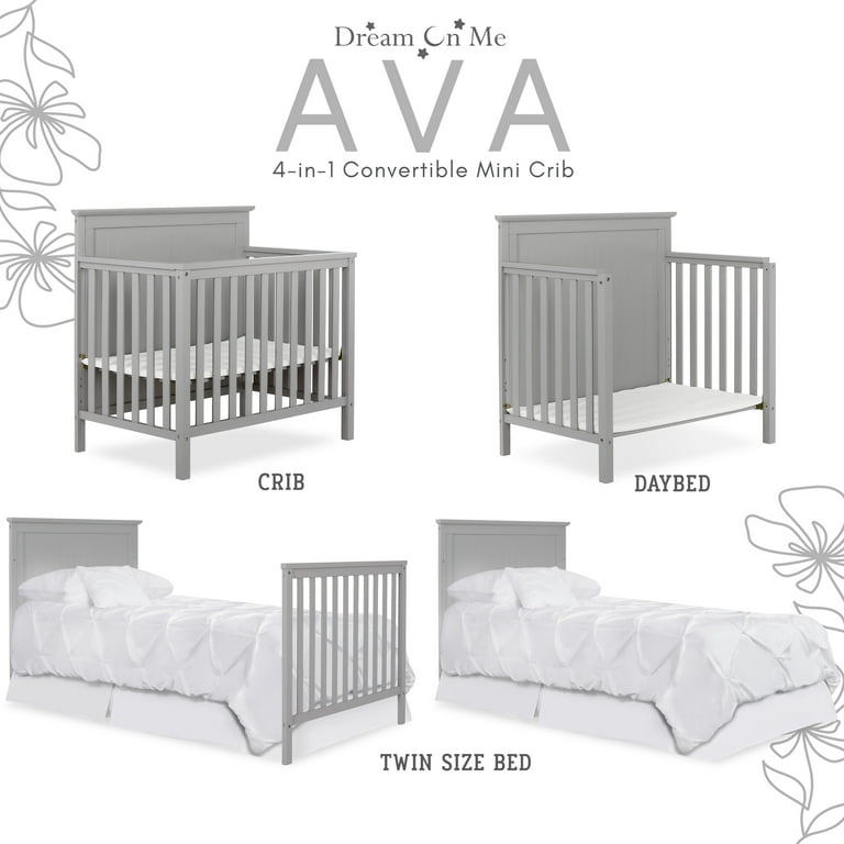 Dream On Me Ava 4-in-1 Convertible Mini Crib, Pebble Grey