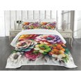 thumbnail image 4 of Ambesonne Colorful Quilted Bedspread Set 3 Pcs, Spring Peony Flowers Boho, King Size, White Lime Green Lilac, 4 of 4