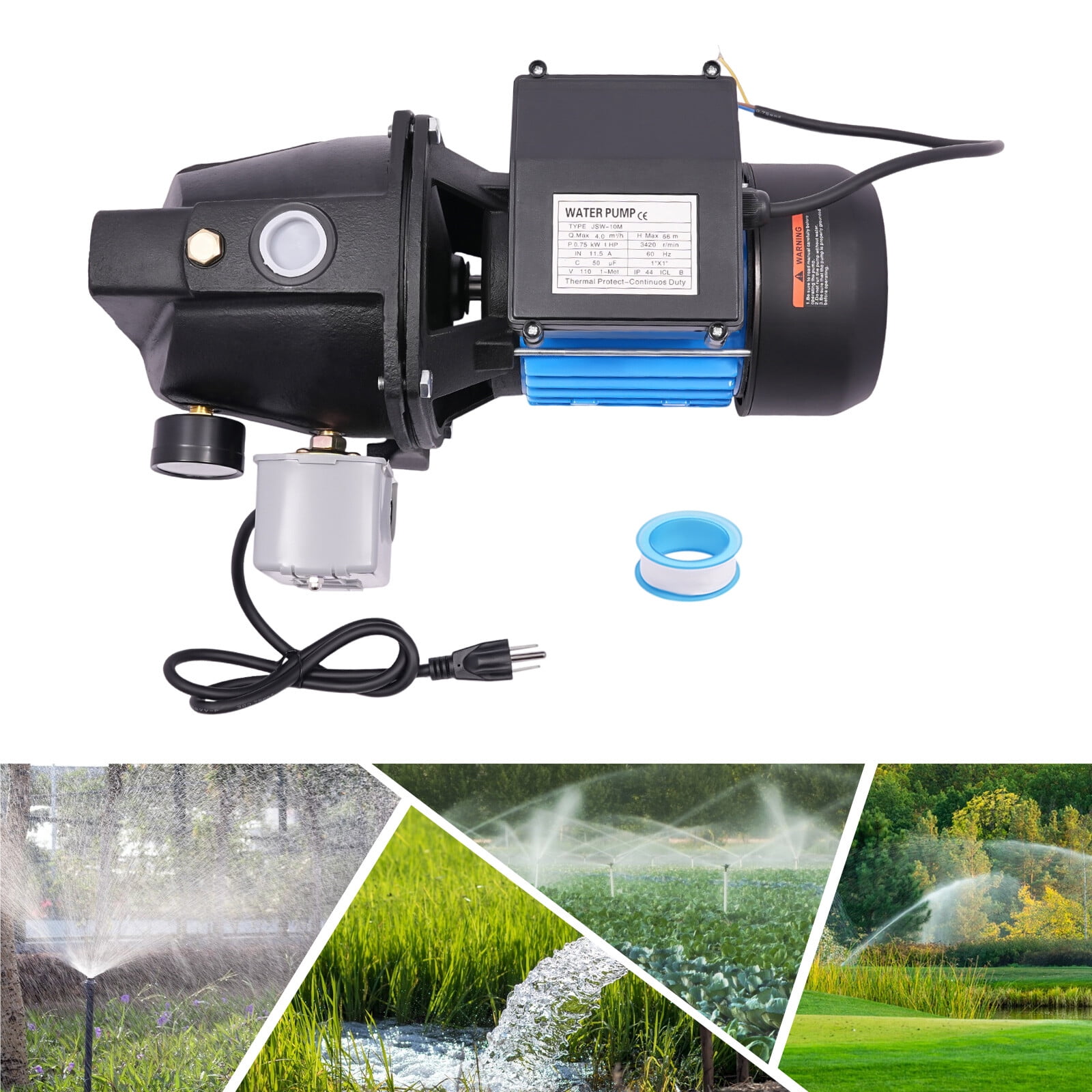 ToppiJoy 110V 1HP Shallow Well Pump with Ejector Kit Cast Iron Jet Water Pump, Well Depth Up to 25ft, Automatic Pressure Switch, Water Pump for Farm Lawn Garden