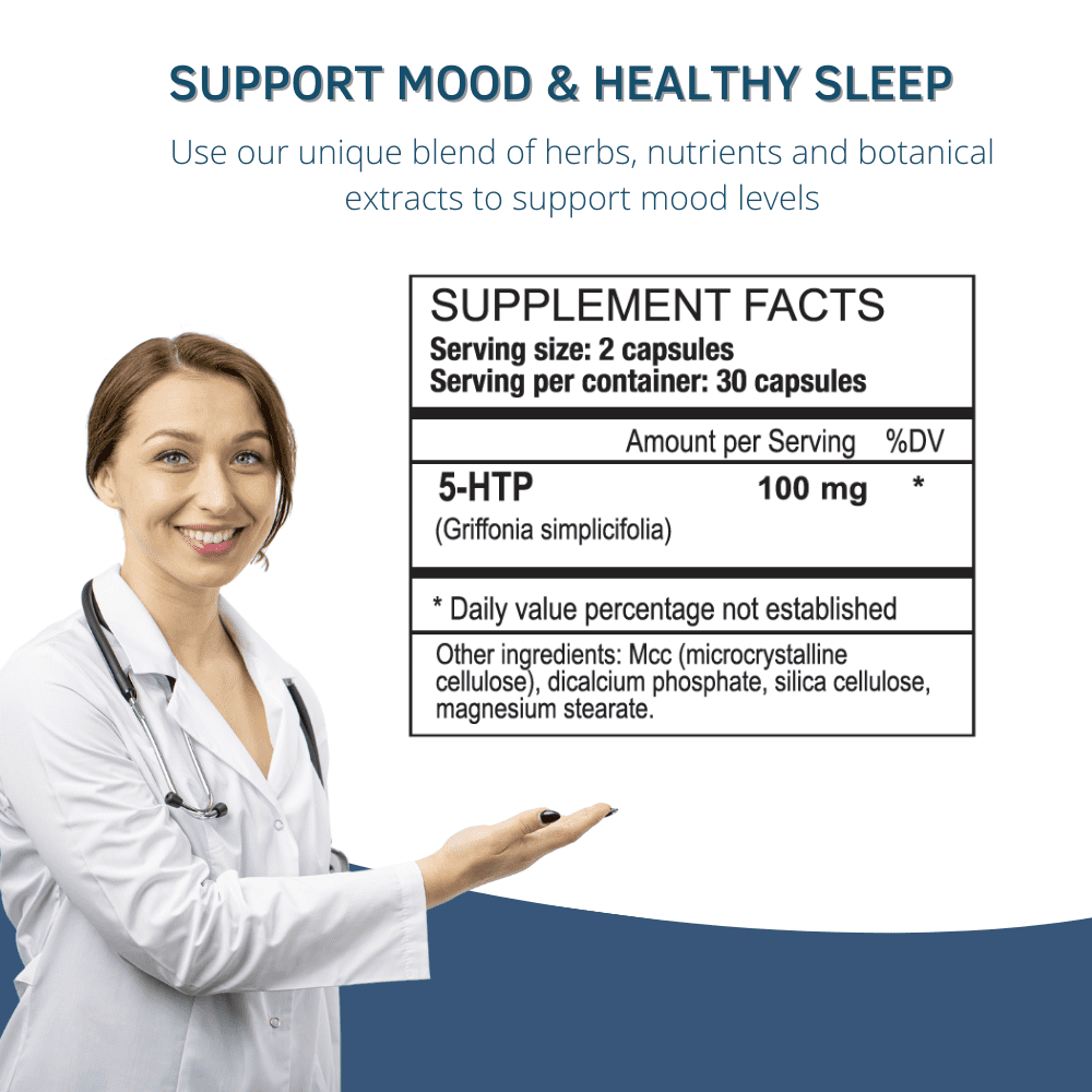 BY CARIOLA 5-HTP Natural Mood & Sleep Support Supplement Capsules - Mood Support - Sleep Support - Serotonin Booster - Calming Effect - Natural Formula Griffonia Simplicifolia - 60 Caps