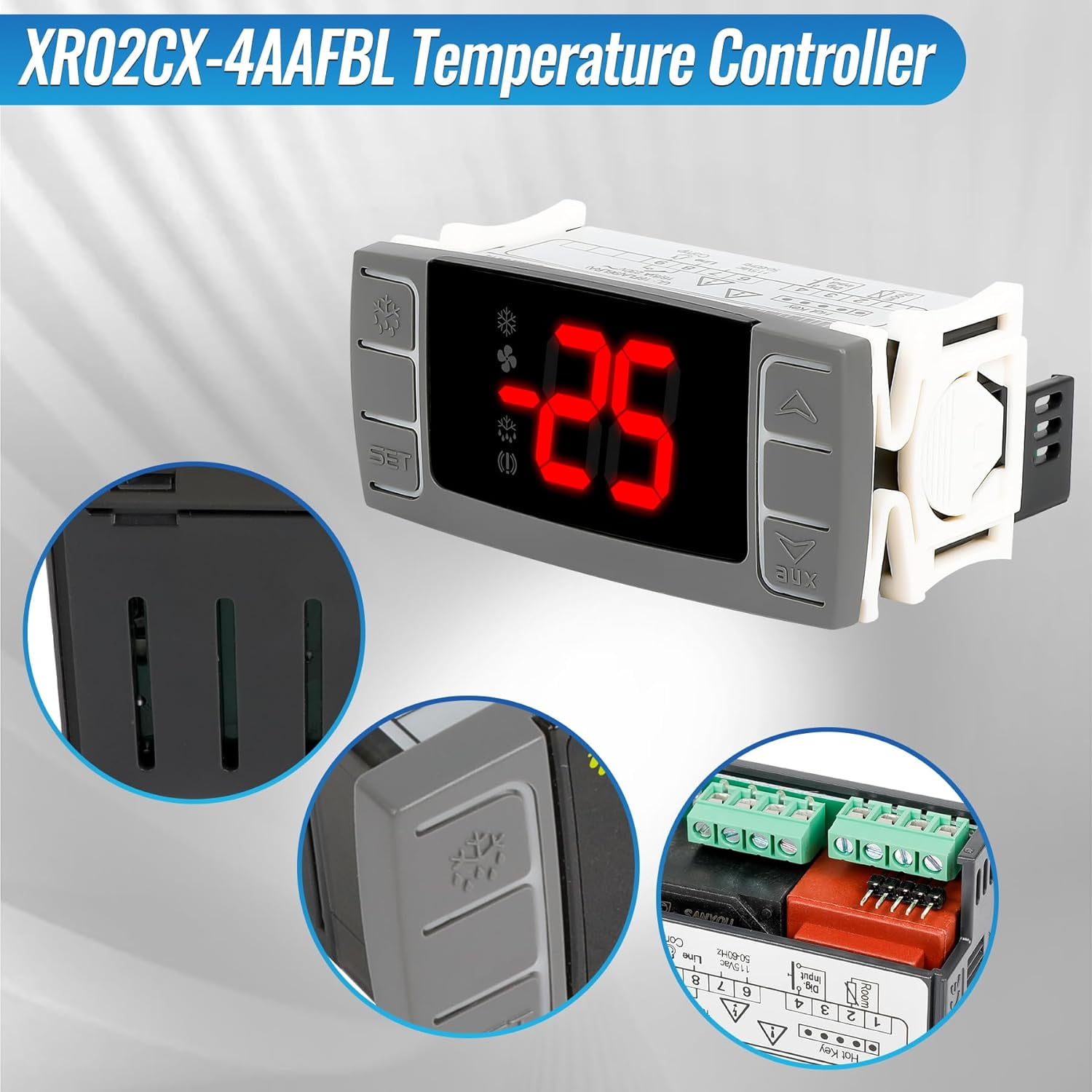 DIZENDAMAI 32-bit Digital Temperature Controller XR02CX-4AAFBL For Commercial Fridges, 110-125V Programmable Thermostat With Red Display