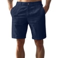 thumbnail image 2 of Men's Linen Cotton Casual Shorts, Summer Lightweight Breathable Knee Length Shorts with Pockets, Regular Fit Waist Beach Daily Wear Shorts 09-Navy XXL, 2 of 5