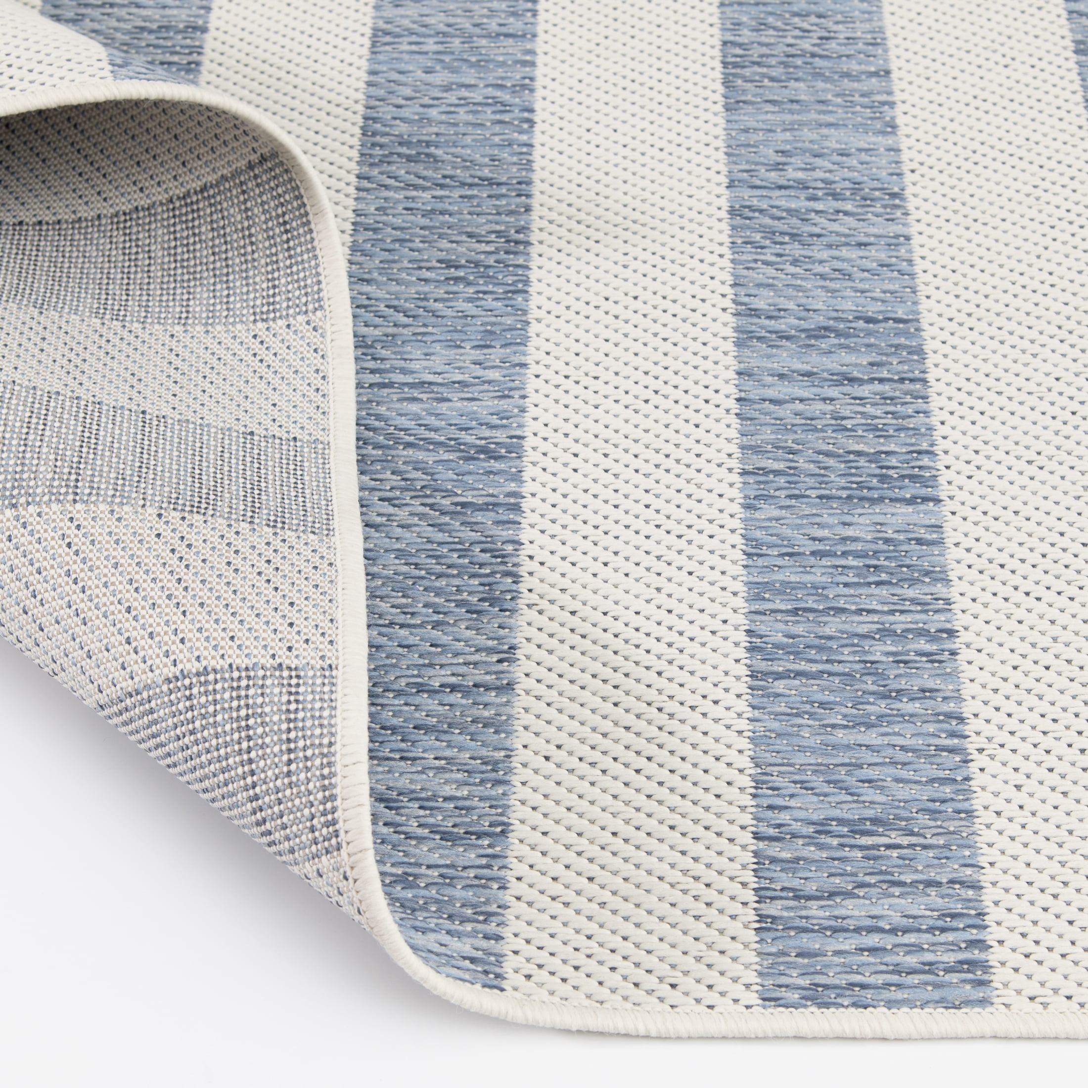 Mainstays Blue and White Striped Coastal Cabana Woven Outdoor Rug, 5'x7'