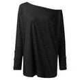 thumbnail image 4 of CEHVOM Women Casual Loose PulloverOff-the-shoulder Long Sleeve Button Round Neck Tees Tops, 4 of 7