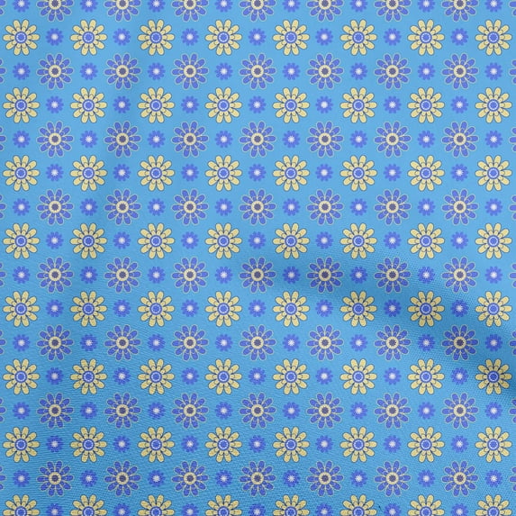 oneOone Cotton Cambric Blue Fabric Floral Retro Diy Clothing Quilting Fabric Print Fabric By Yard 42 Inch Wide