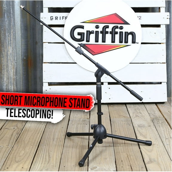 Griffin Short Microphone Boom Stand | Small Low Mic Holder Guitar Amp Mount Drum