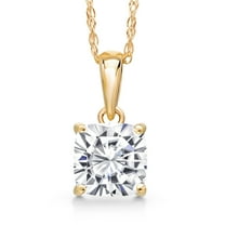 Gem Stone King 14K Yellow Gold Moissanite Pendant Necklace | 1.10 Cttw | Gemstone Birthstone | Cushion 6MM | Gold Necklace for Women | With 18 inch Gold Chain