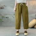 thumbnail image 5 of Lovskoo Womens Drawstring Elastic Waisted Pants Solid Color Wide Leg Straight Leg Baggy Long Pants Trousers with Pockets Olive Green, 5 of 5