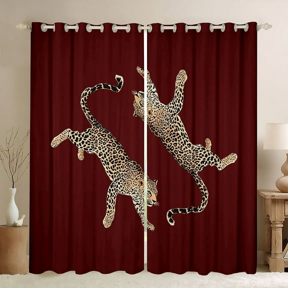 Homewish Kawaii Leopard Cheetah Black Out Curtains, Fashion Wildlife Print Curtains Pack of 2 (42x63 Each), Teens Adult Men Women Bedroom Curtains, Curtains and Drapes Decor