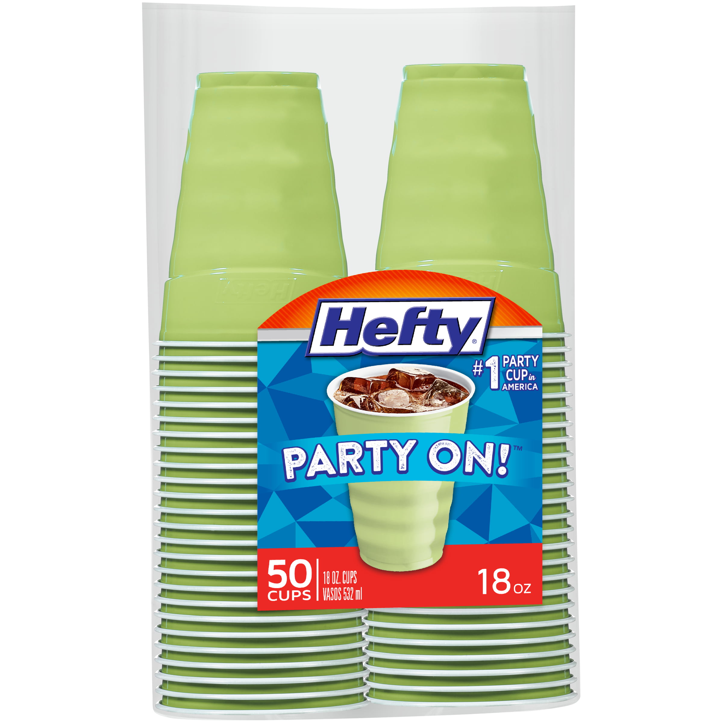 Hefty Mint Green Disposable Party On Plastic Cups, 18 oz
