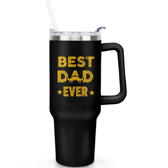 1pc Best Dad 40oz Tumbler with Straw & Handle - Insulated Stainless Steel Cup | Holiday Gift for Man Women (Christmas, Valentine's, Birthday)
