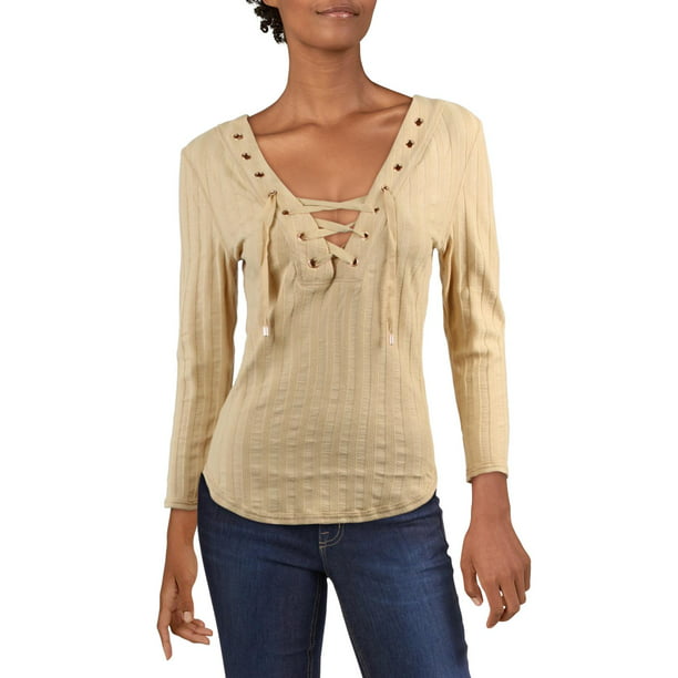 Free People Womens Ice Cold Knit Lace-Up Pullover Top - Walmart.com