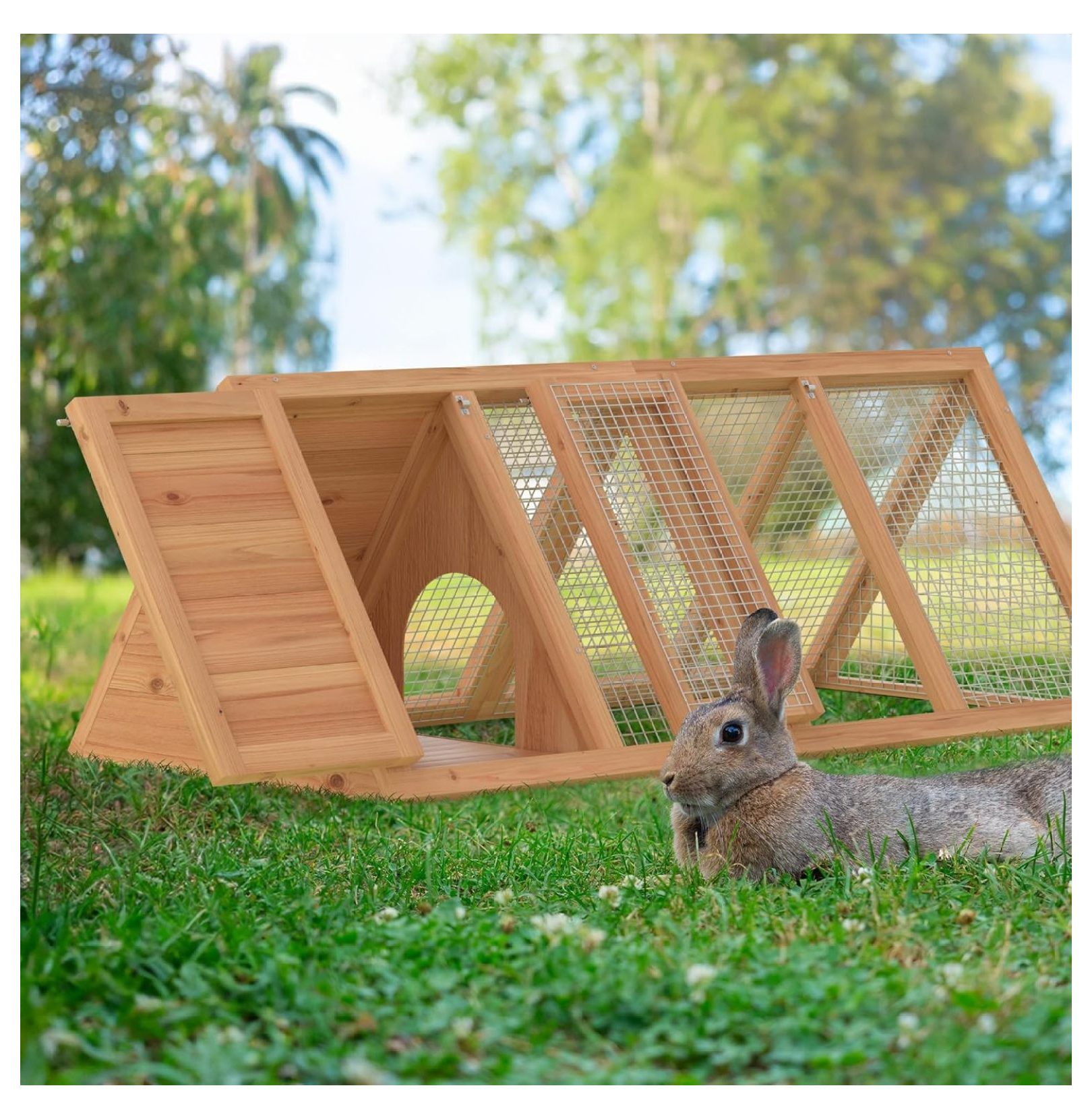 Outdoor Rabbit House Bunny Chicken Coop Wooden Small Animals Quail Cage Hamster Pet Run Cage Poultry Hutch with 2 Doors (46")