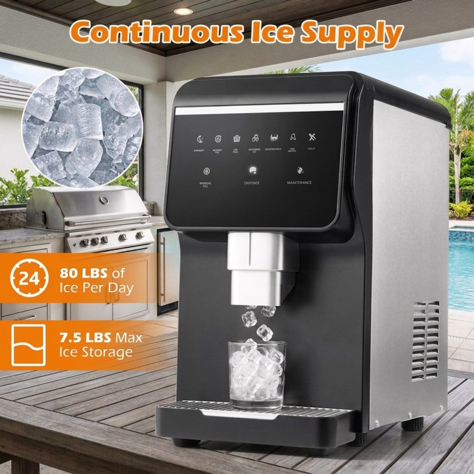 RUIE Nugget Ice Maker with Self Dispensing 80 lbs/24H, Countertop Chewable Pellet Ice Machine for Home Kitchen Bar Office, Soft Sonic Ice Maker
