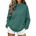thumbnail image 2 of Mock Neck Sweatshirts for Womens Oversized Pullover Long Sleeves Top Lightweight Fall Shirt with Kangaroo Pocket Cute Teen Girl Clothes, 2 of 6
