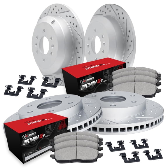 R1 Concepts Drilled and Slotted Carbon Coated Disc Brake Rotor Set with Optimum Oe Pads and Hardware WBUH2-67074