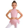 thumbnail image 1 of dPois Robe de Danse Tango Latin pour Filles Enfants, Top Court à Franges et Jupe à Plumes Rose 12, 1 of 5