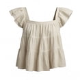 thumbnail image 4 of Karight Womens Square Neck Ruffle Sleeve Tiered Peplum Top Lightweight Cotton Blend Casual Blouse, 4 of 6