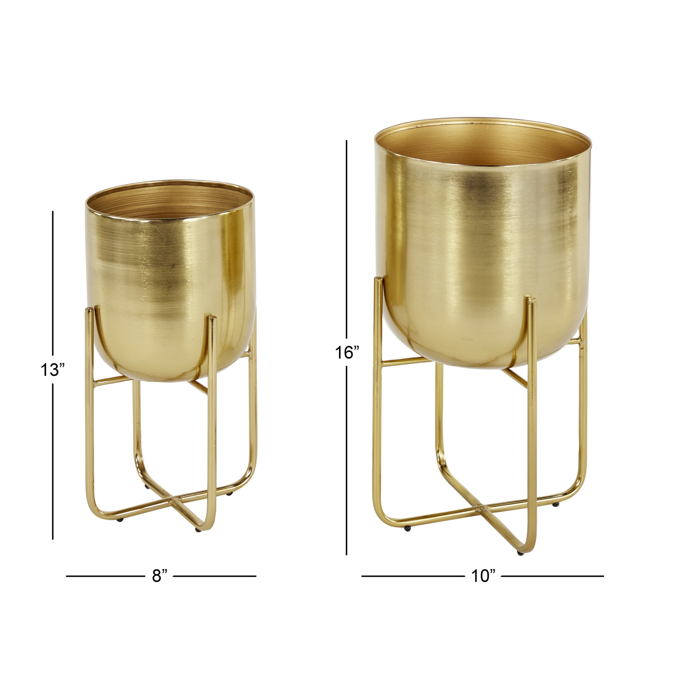 DecMode 16", 13"H Brushed Dome Gold Metal Planter with Curved X-Shaped Stands (2 Count)