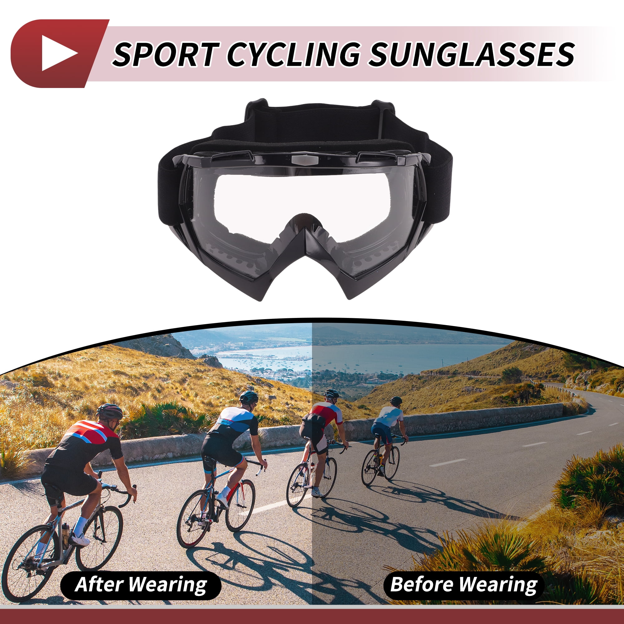 Unique Bargains Motorcycle Riding Goggles PC TPU Cycling Sunglasses Clear Lens Black Frame