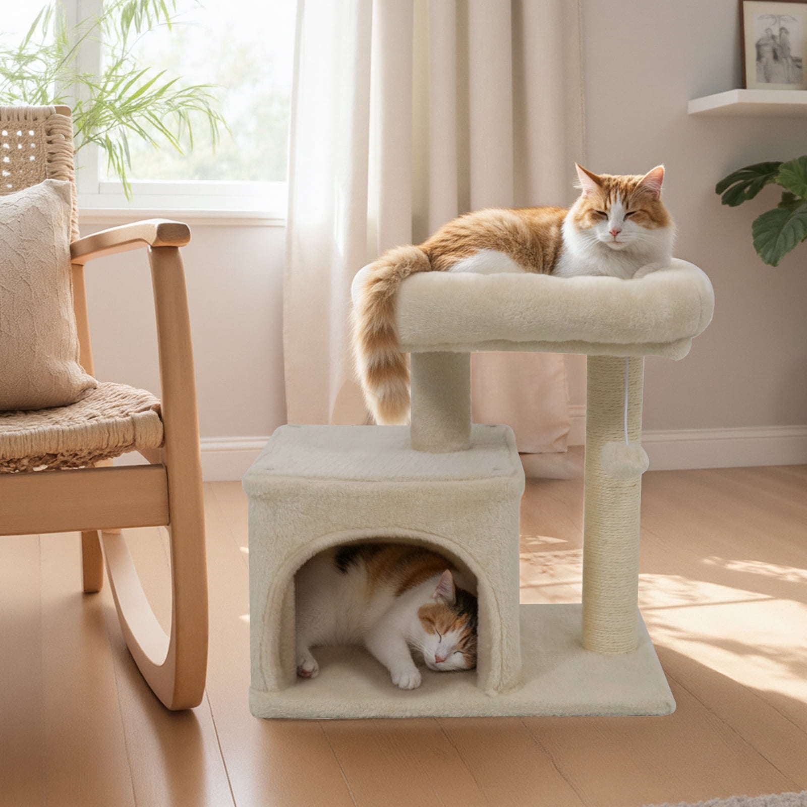 Gymax 19.5'' Small Cat Tree w/Large Padded Plush Perch Condo Sisal Scratching Posts Beige