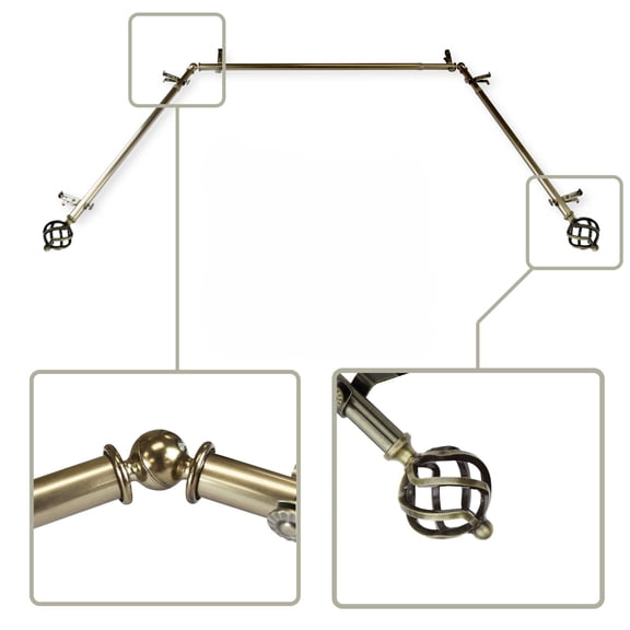 Contemporary Home Living Bay Window Metal Curtain Rod - 151" - Gold