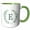 Green/White, variant on 3drose, Wreath with Monogram Initial Letter E in Green on White Background., 11oz Two-tone Red Mug