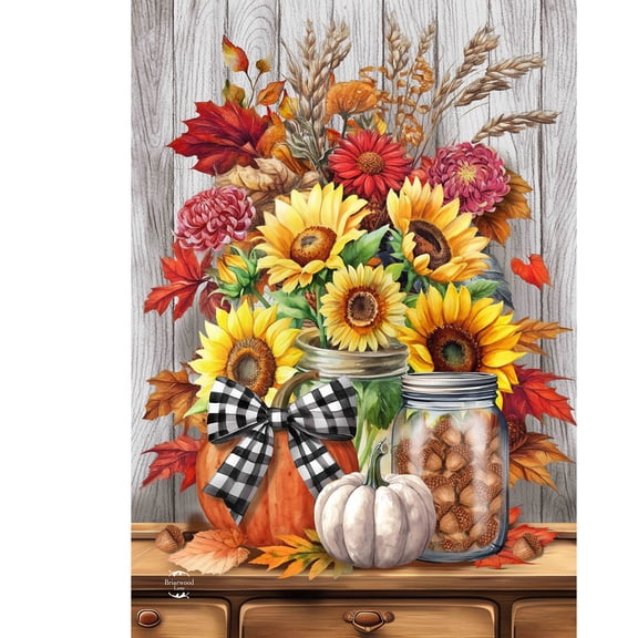 Briarwood Lane Fall House Flag 40x28 For Outdoor Sunflowers and Mums For Fall House Flag