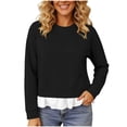 thumbnail image 3 of Women Layered Sweatshirt Sevevn Crew Neck Long Sleeve Fake Two Piece Casual Pullover Tops for Daily Casual Outfits, 3 of 7