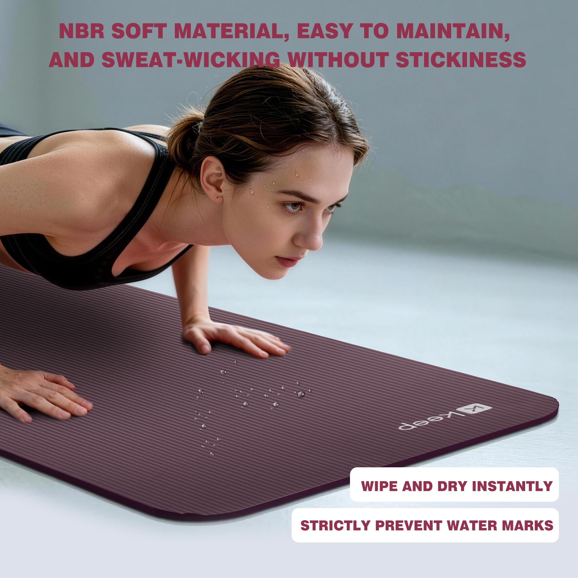 Purple 72”x24”x10mm NBR Yoga Mat for Exercise, Pilates, Stretching and Meditation