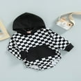 thumbnail image 3 of Infant Baby Girls Boys Romper Checkerboard Print Patchwork Hooded Long Sleeve/Short Sleeve Jumpsuits with Pockets, 3 of 7