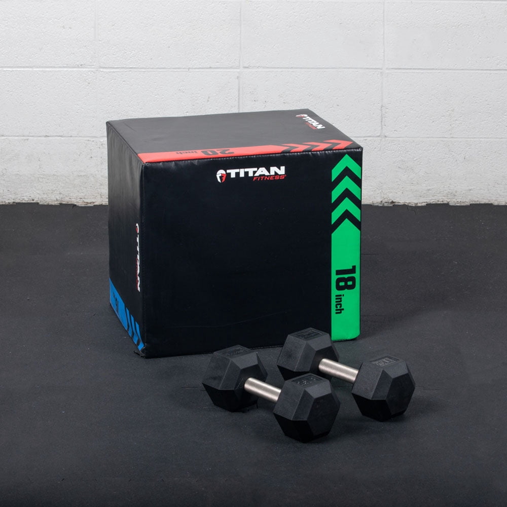 Titan Fitness 40 LB Pair Free Weights, Black Rubber Coated Hex Dumbbell, Straight Stainless Steel Handle, Strength Training, Full Body Workout