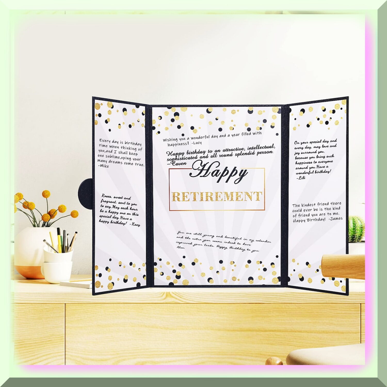 Retirement Guest Book Alternative - Black Gold Embossed Signature Certificate 18x12 Inches