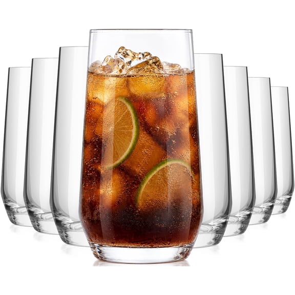 16oz Drinking Glasses Set of 8,Lead-Free Crystal Tall Water Glass Glassware