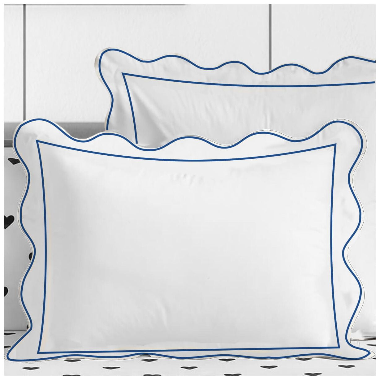 400TC Cotton Scallop Embroidery & Border Sateen Solid Duvet Cover set King/Cal-King 106" × 88" 1 Duvet cover and 20"×36" 2 pillow sham , Navy Blue Scallop and Border