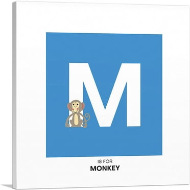 ARTCANVAS Kids Animal Alphabet Letter M Canvas Art Print - Size: 18" x 18" (0.75" Deep)