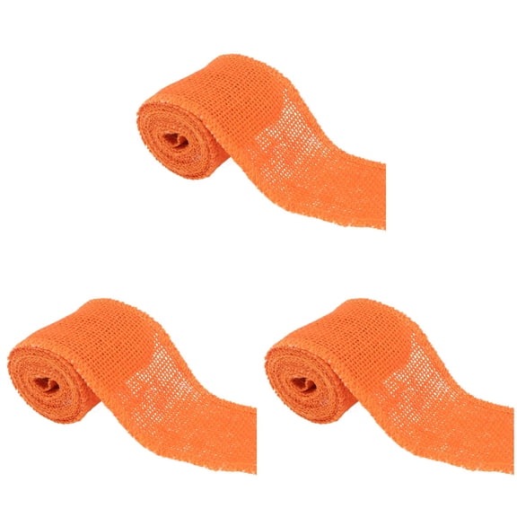 BERTDOMD 3-Pack 2M Jute Burlap Ribbon Rolls for Christmas Crafts and Holiday Decorations, Rustic Orange Craft Ribbon