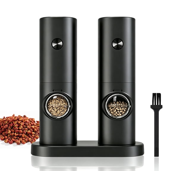 2Pcs Electric Salt and Pepper Grinder Set, Automatic Salt Pepper Mill Grinder with Adjustable Coarseness, Battery Powered Spice Mill Shakers