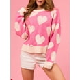 thumbnail image 4 of Niceyoeuk Women's Valentine's Day Knit Sweater Long Sleeve Round Neck Heart Embroidery Knitwear, 4 of 9