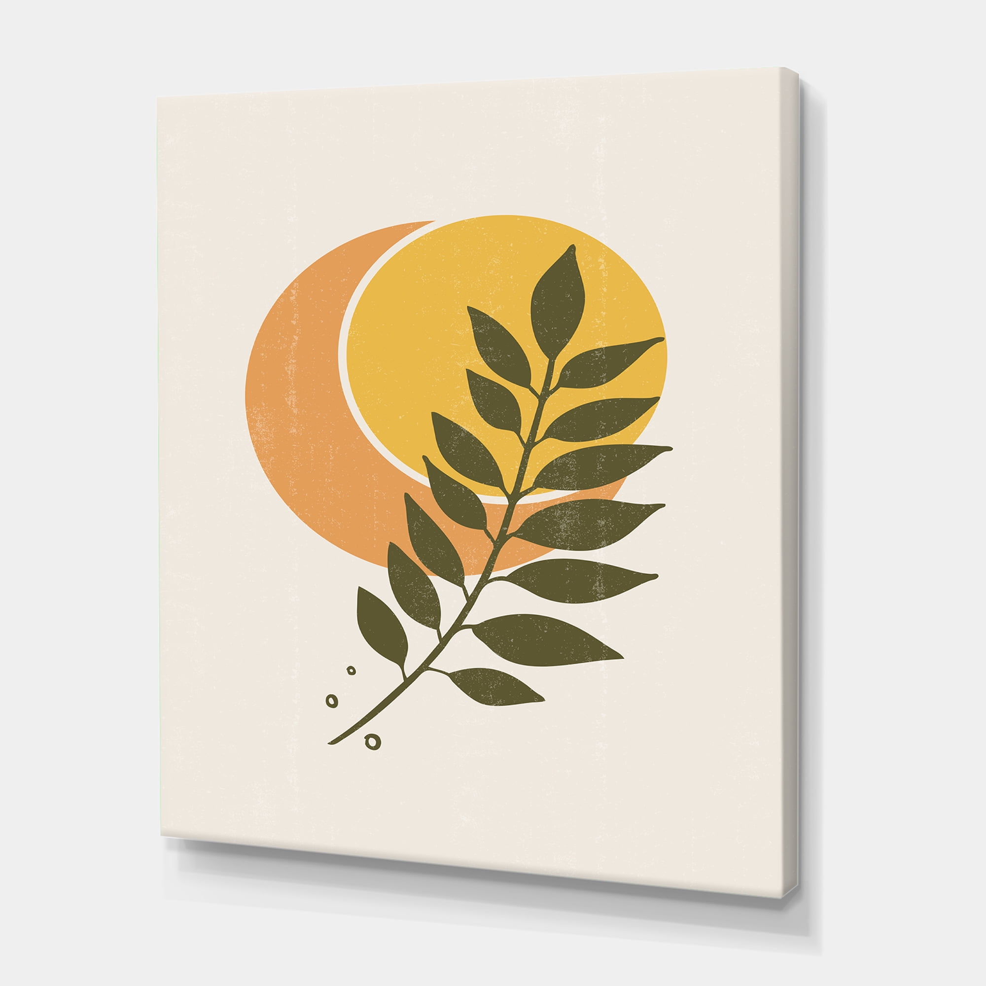 Designart ' Abstract Geometrical Moon and Sun With Leaf V ' Modern Canvas Wall Art Print