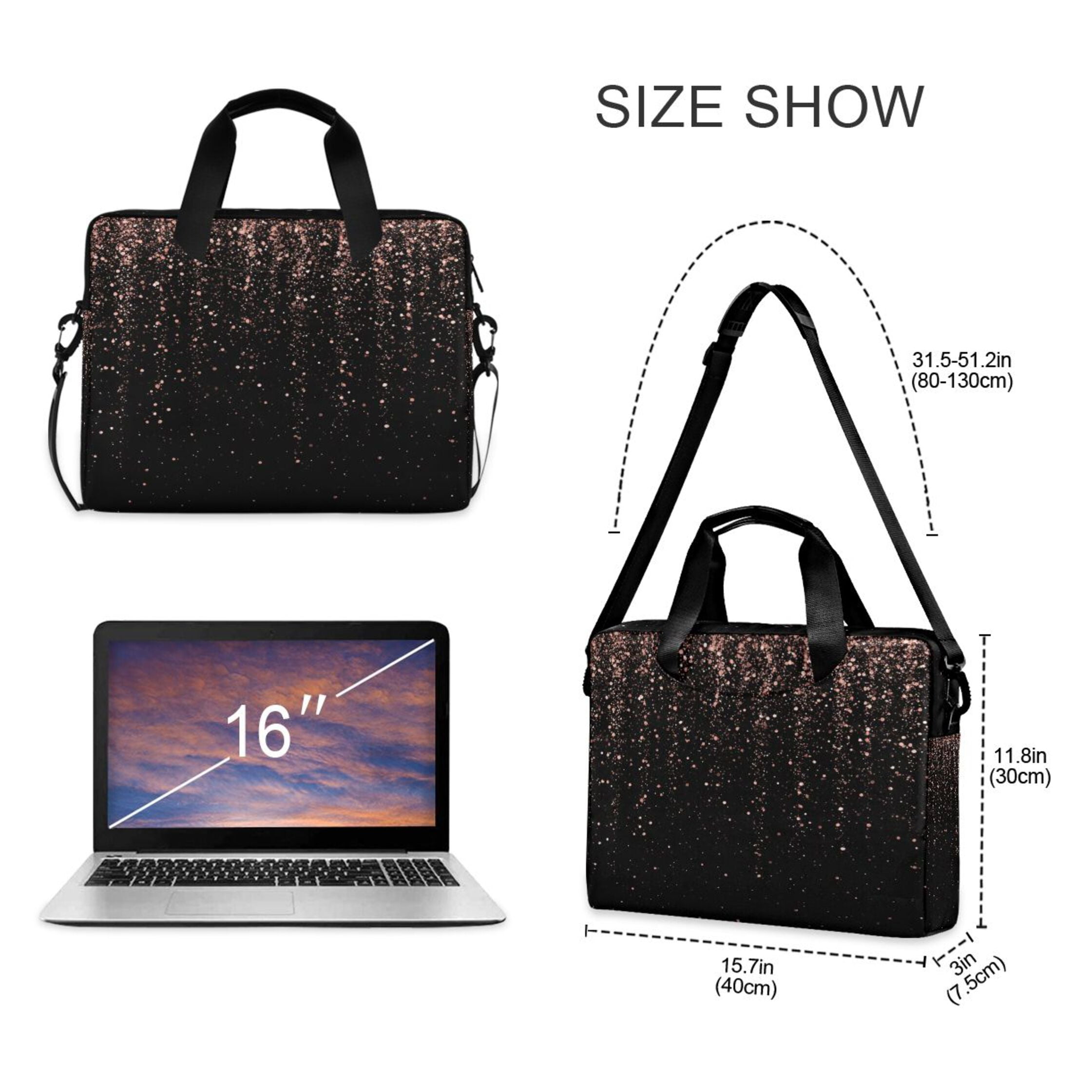 16" Laptop Tote Bag Laptop Sleeve Case Computer Briefcase for Work & Travel Rose Gold Glitter