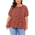 thumbnail image 1 of Blusas de peplum casuales de manga corta con cuello redondo y pu?os elásticos para mujeres de tallas grandes GRACE & GRANDEUR 2X rojas con estampado floral, 1 of 1