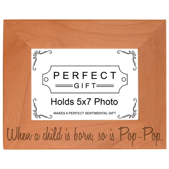 ThisWear Father's Day Gift Child is Born So is Pop-Pop Wood Laser 5x7 Landscape Picture Frame